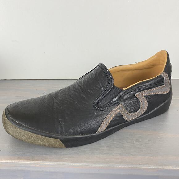 True Religion Slip On Shoes Loafer Men Size 10 Black Leather Low Top Mock Toe - Picture 2 of 10
